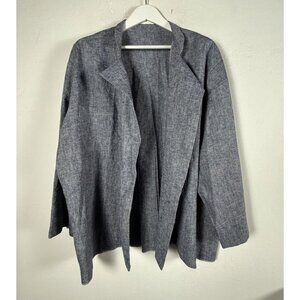 Womens Heather Blue Open Front Cardigan Blazer Jacket Pocket Lightweight Casual